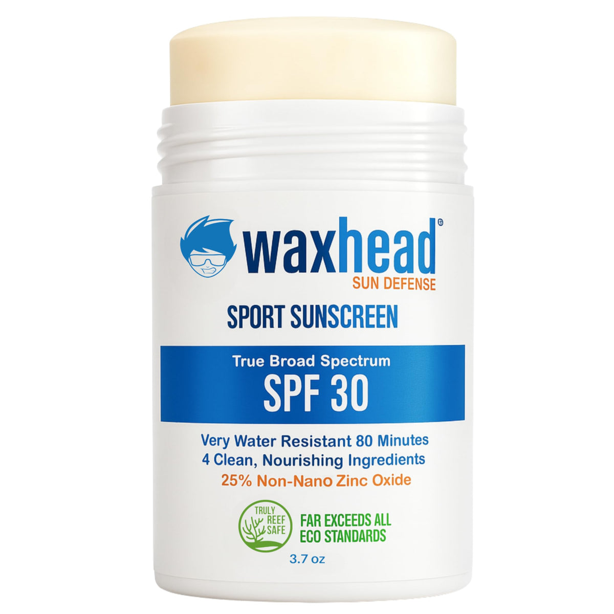 Waxhead stick front packaging showing SPF 30 and jumbo size benefit