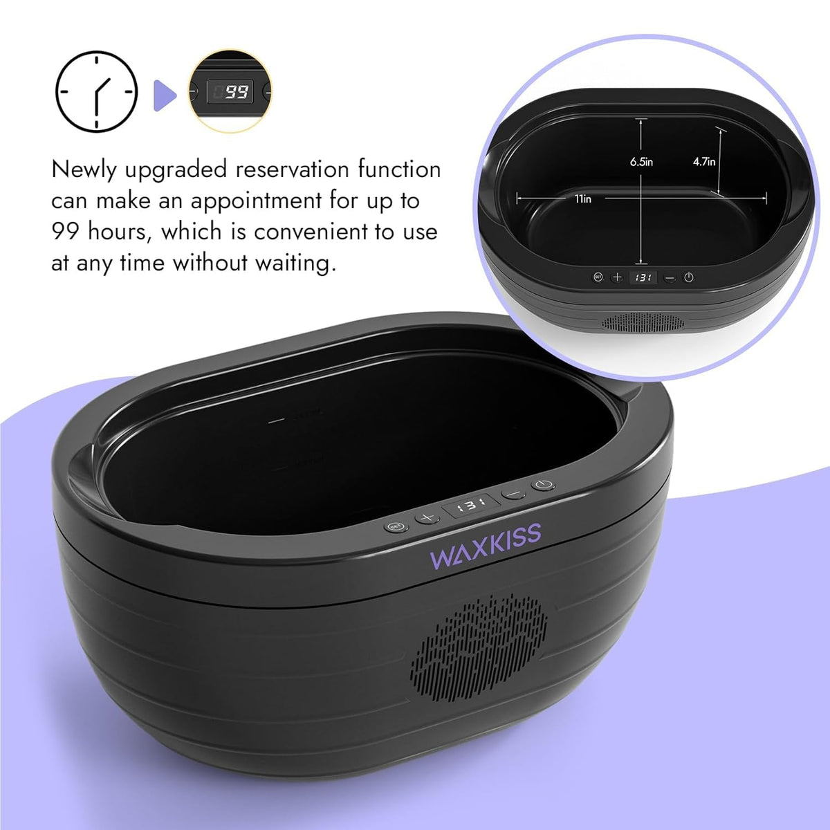 waxkiss digital display and controls lit for precise temperature monitoring