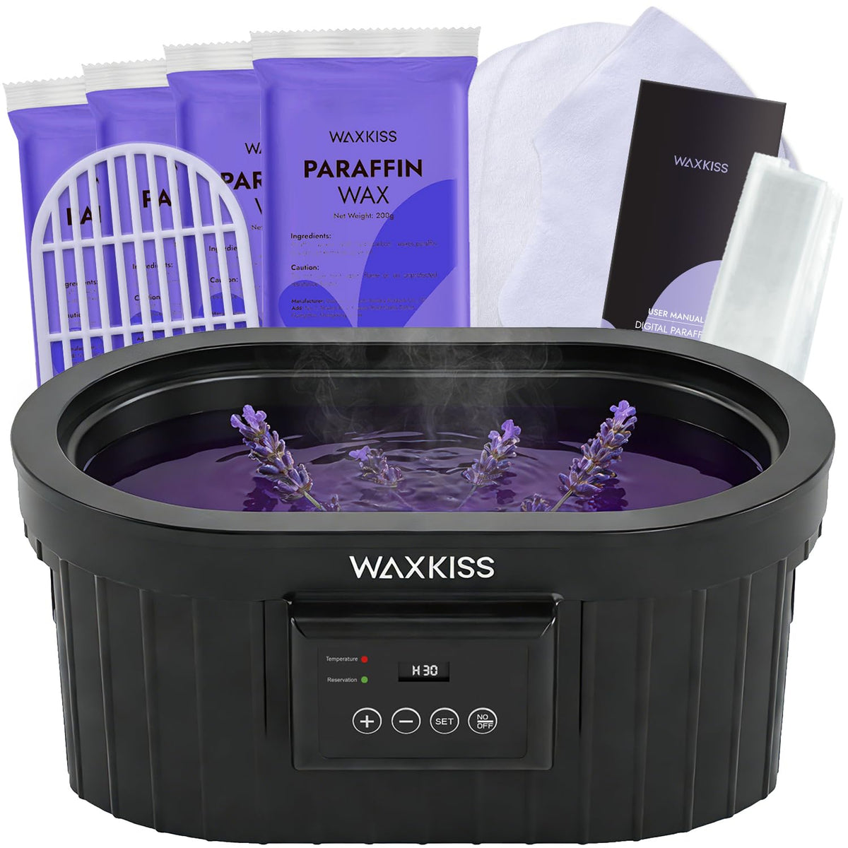 waxkiss front view with lid open showing large basin and benefits ease of use