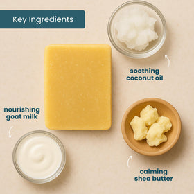 Way Natural bars beside a ruler showing 5oz size and lasting use benefit