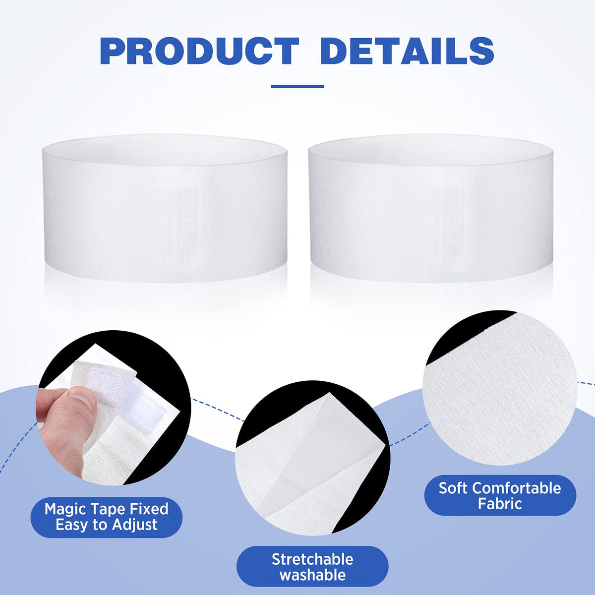 Waydress headband held by hand to show stretch and scale benefits