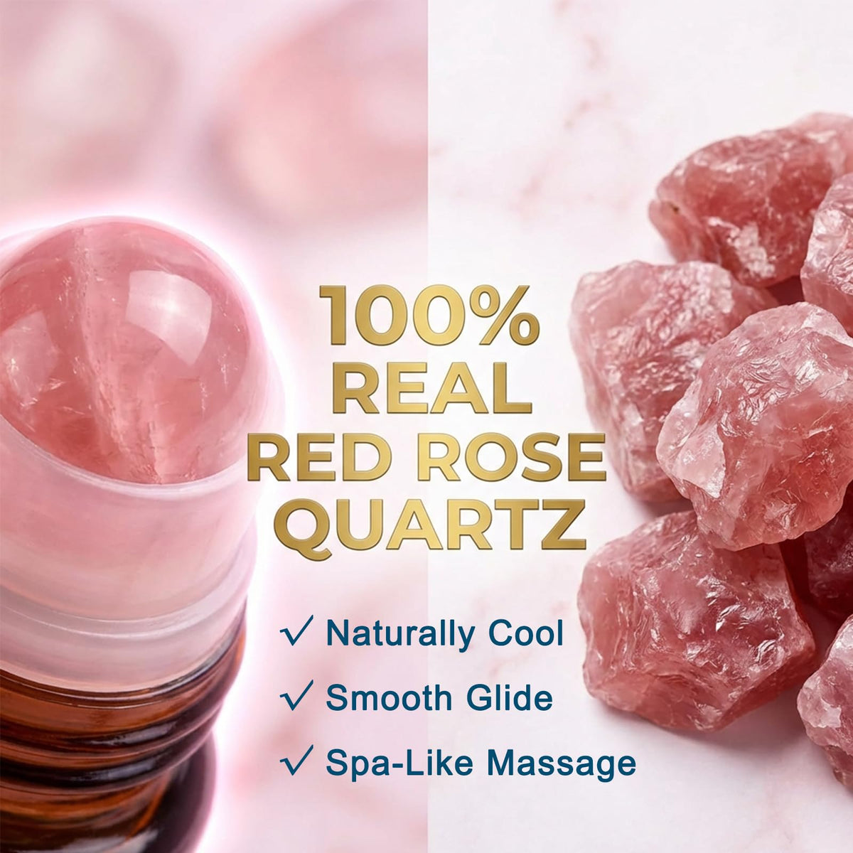 WBHKGA red rose quartz roller close-up, cooling stone soothes skin