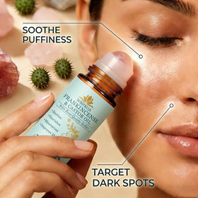 WBHKGA roll-on in use under-eye application, reduces puffiness appearance
