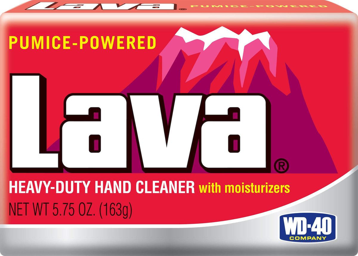 WD-40 Lava bar in use on wet hands removing grease for faster cleanup