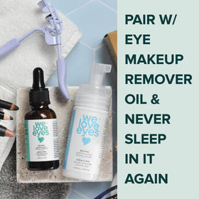 We Love Eyes cleanser on cotton pad removing debris for cleaner eyelid margins