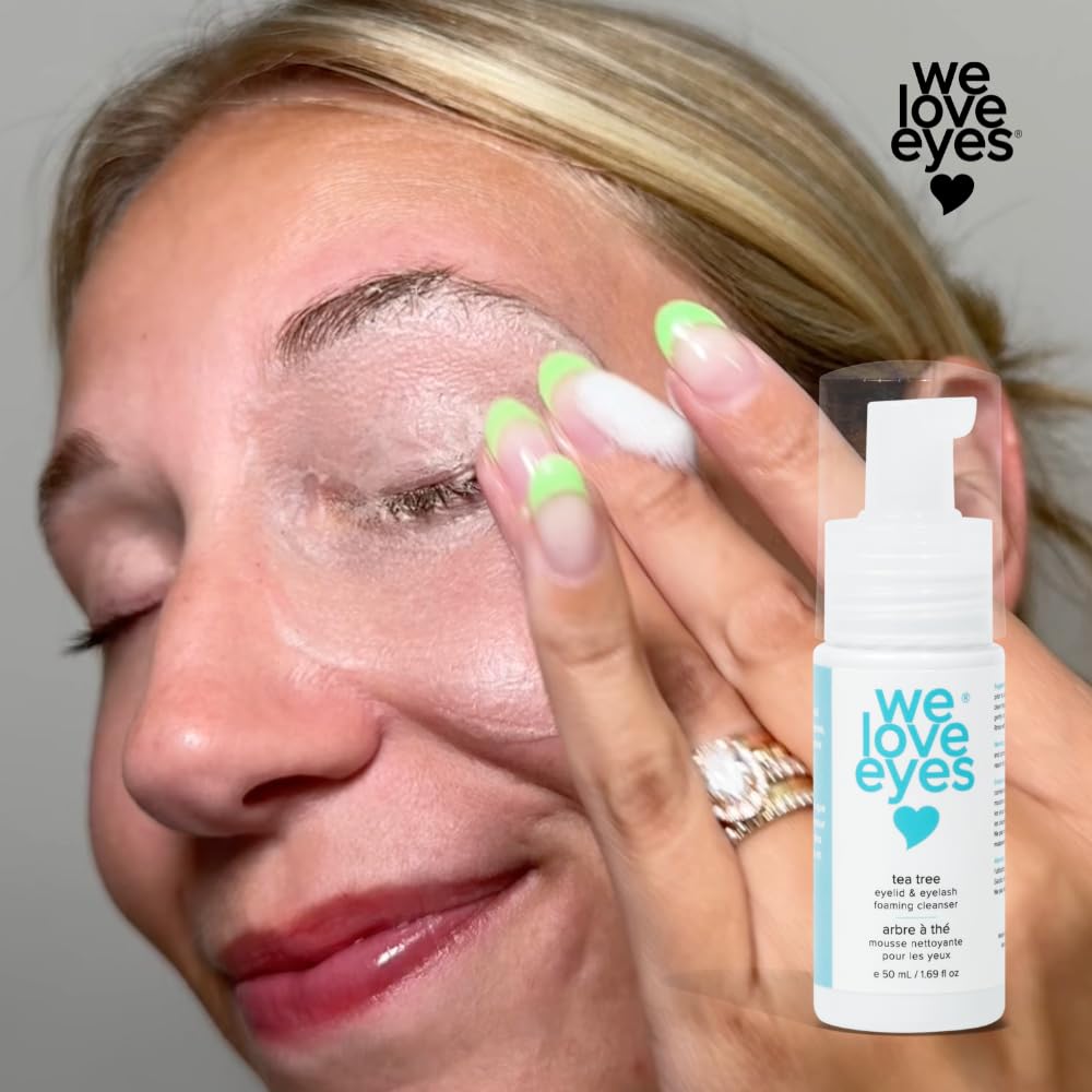 We Love Eyes bottle in hand showing size and easy pump for convenient use