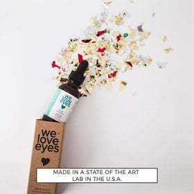 We Love Eyes size comparison bottle next to common items for scale benefit