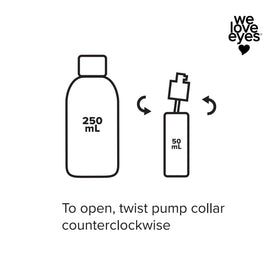 We Love Eyes 250mL next to a standard bottle showing refill volume benefit