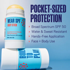 WearSPF next to hand to show pocket-sized, travel-friendly scale