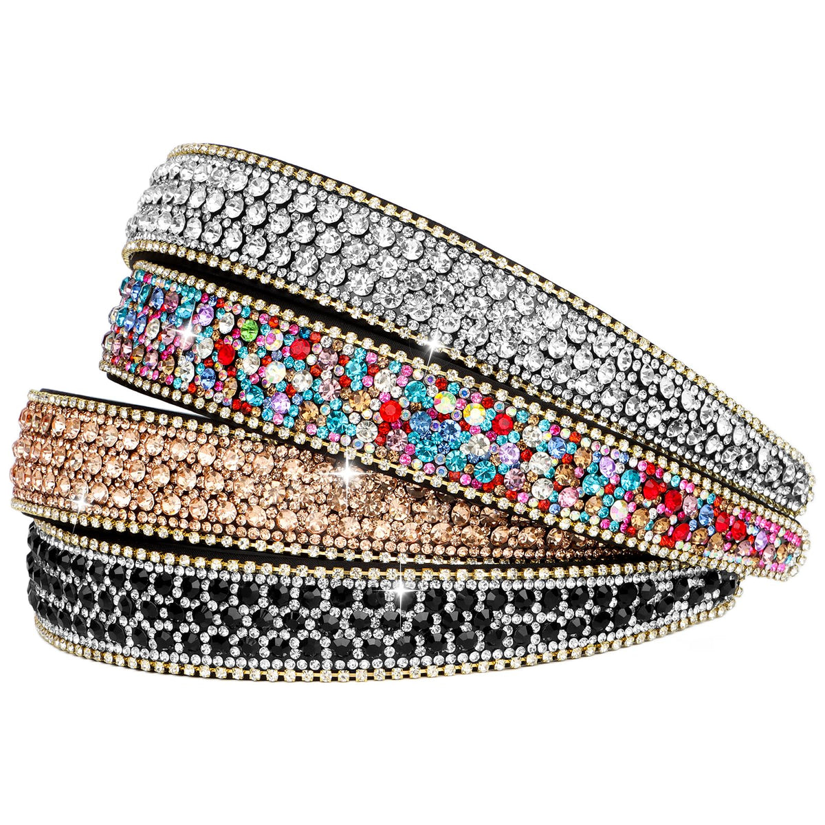 Wecoe front pack display showing all four sparkly headbands and colors