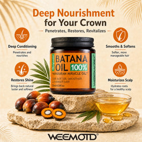 WEEMOTD scoop of Batana balm on fingertip ready to apply, demonstrates easy usage