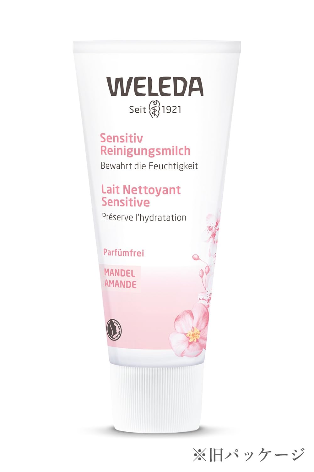 Weleda Almond Soothing Cleansing Lotion texture close-up creamy milk consistency demonstrating smooth, non-greasy feel