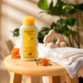 Weleda pump top detail highlighting easy dispensing and parent-friendly design
