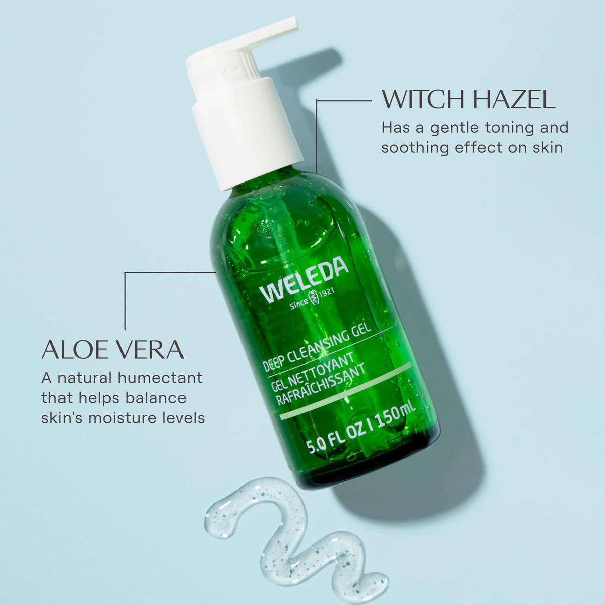 Weleda gel texture on hand showing lightweight foam and gentle cleansing benefit