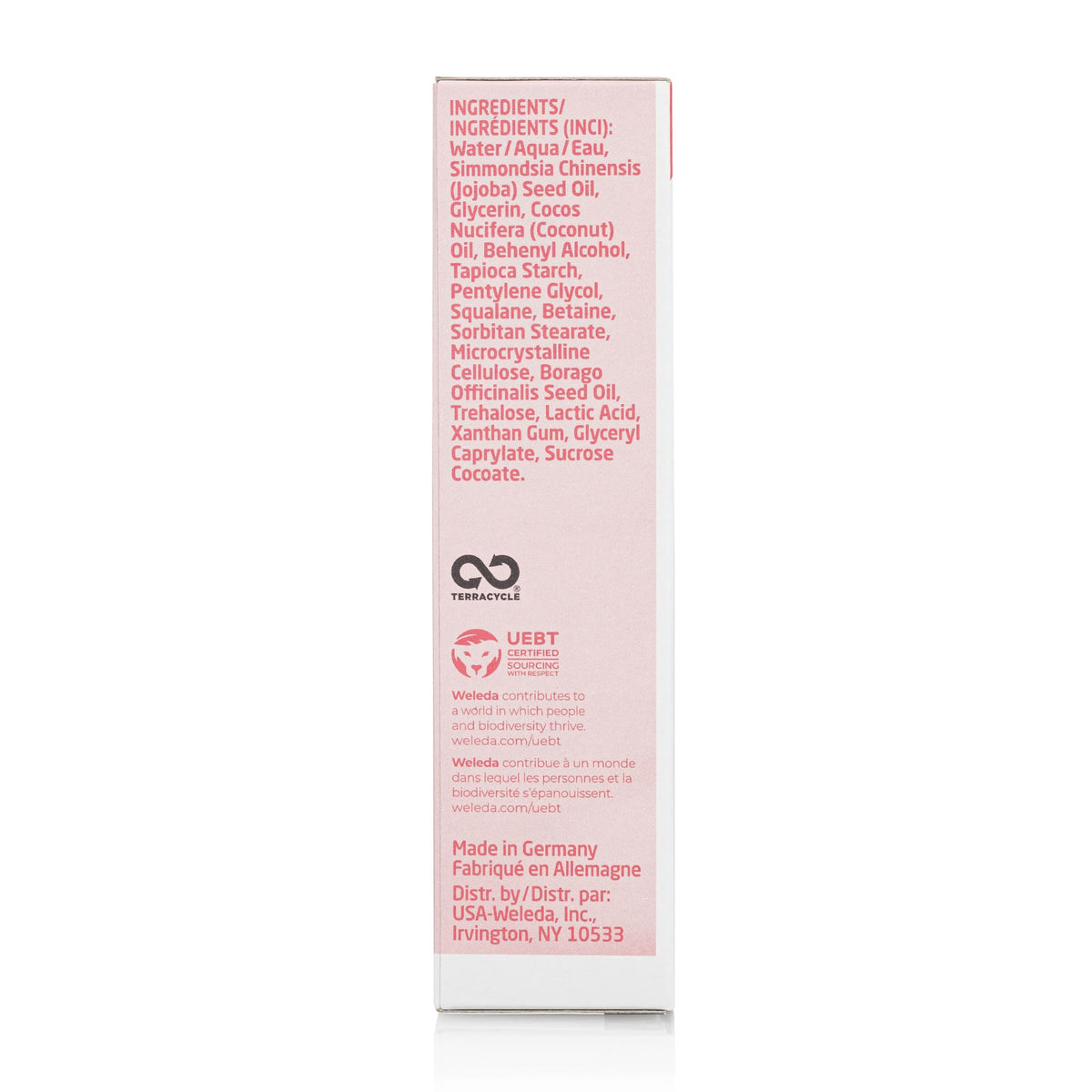 Weleda hand cream open cap with cream texture highlighting fast absorption benefit