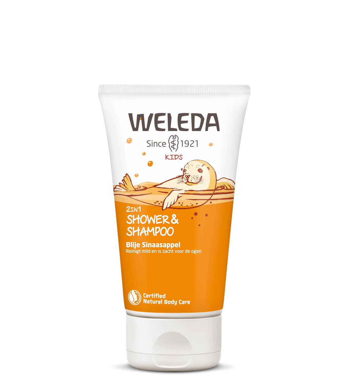 Weleda Happy Orange front packaging showing bottle and child-friendly design and gentle cleansing