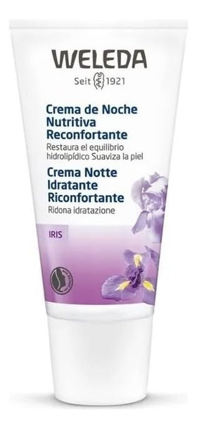 Close-up texture of Weleda Iris night cream illustrating rich, creamy consistency for moisturizing benefit
