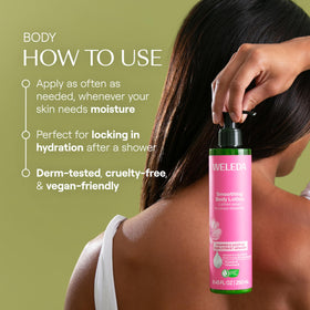 Weleda applying lotion on arm, visible smoothing and immediate hydration