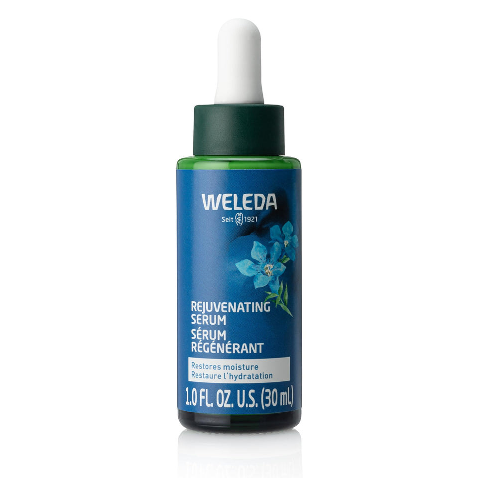 Weleda rejuvenating serum front bottle showing natural packaging and product clarity benefit