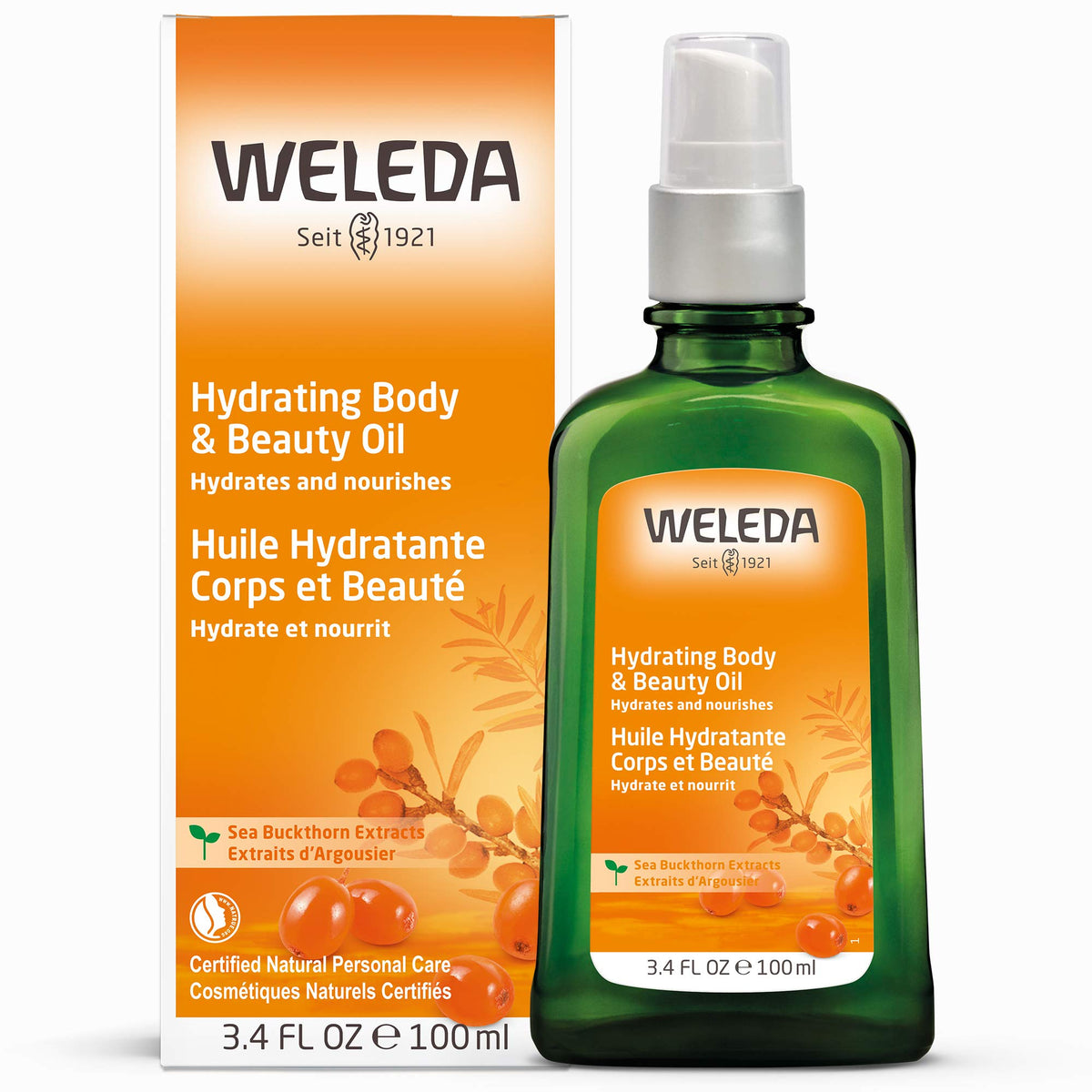 Weleda oil pouring from bottle demonstrating smooth, fast-absorbing texture