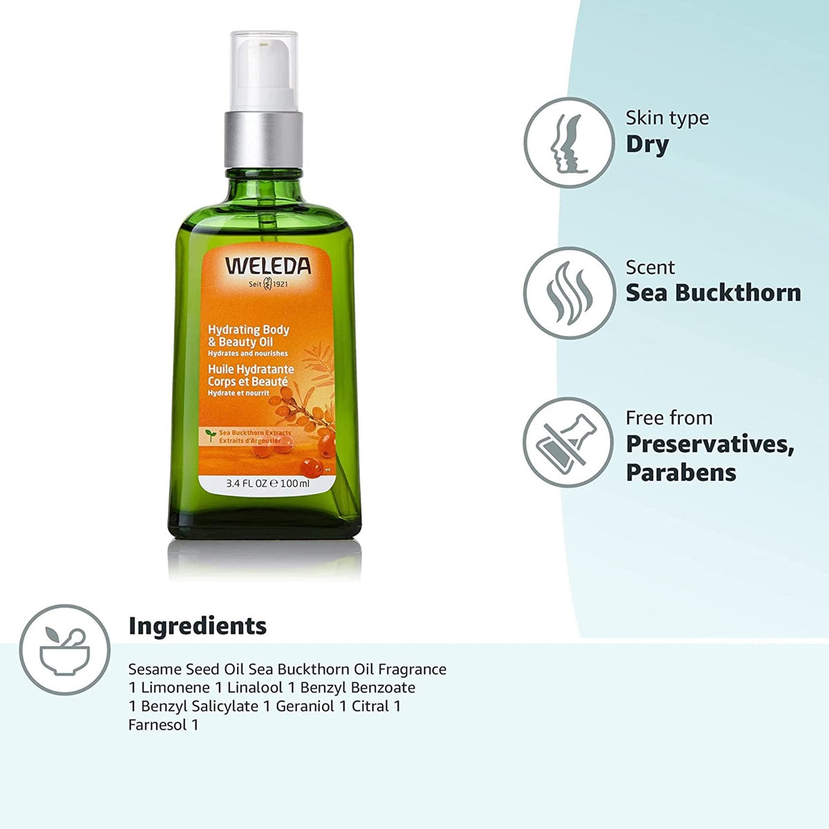 Weleda oil texture close-up highlighting lightweight, non-greasy finish