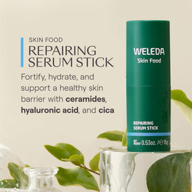 Weleda serum stick open tip texture close-up showing smooth balm for quick application