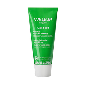Weleda Skin Food front tub showing packaging and compact size benefit
