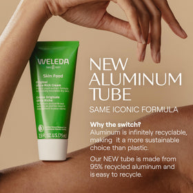 Weleda Skin Food open tub with visible cream for easy scoop benefit