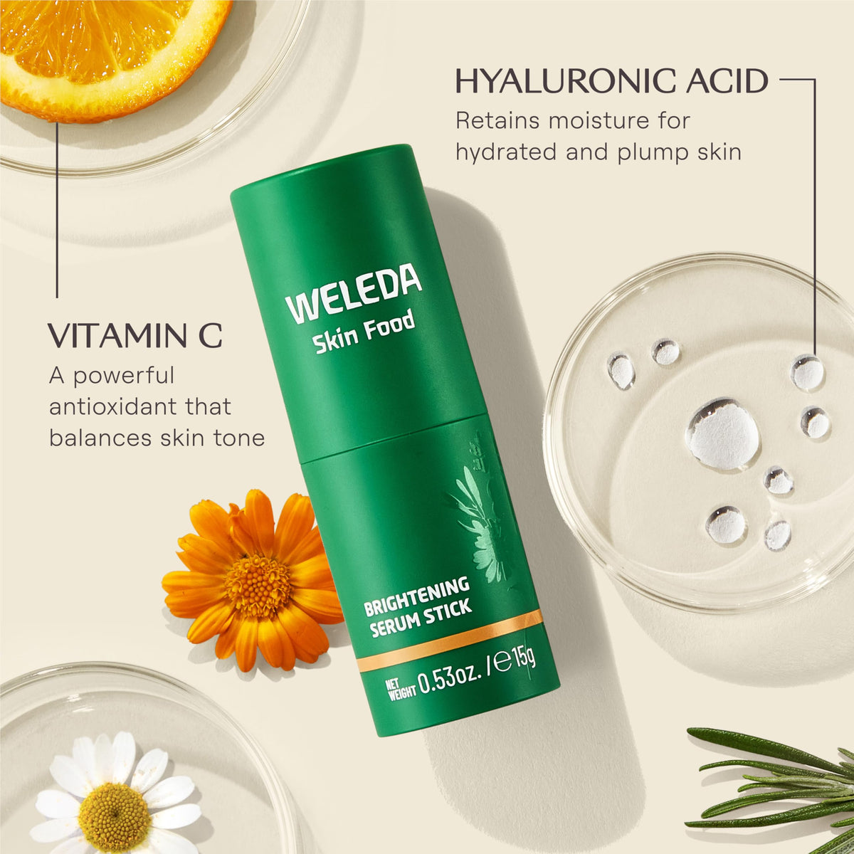 Weleda Skin Food stick open with visible balm and easy twist application benefit