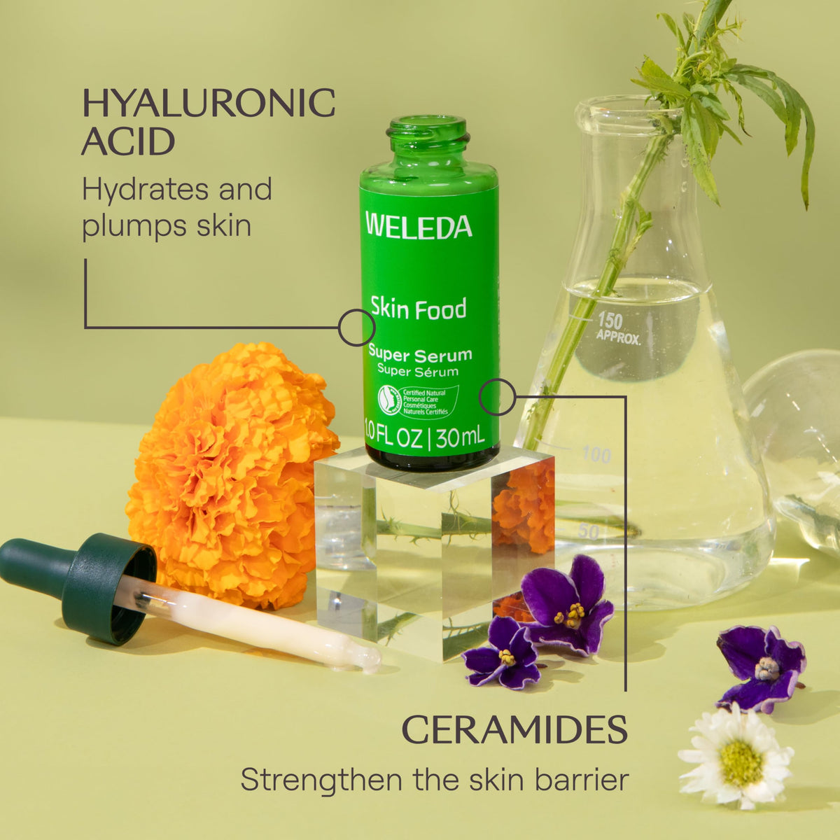 Weleda texture close-up drop demonstrating lightweight hydrating serum