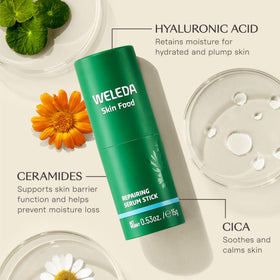 Weleda serum stick in hand size scale demonstrating portable design for on-the-go use