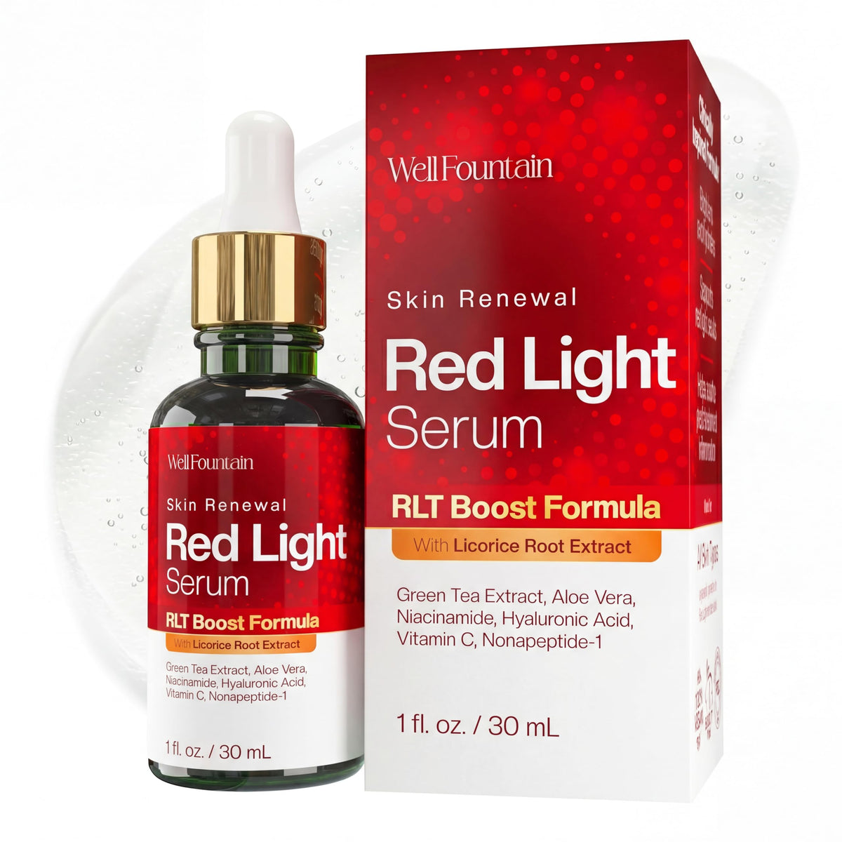 WELL FOUNTAIN front bottle shot showing clear label and clinical benefits
