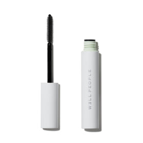 Well People mascara front packaging showing brown shade and clean branding benefit of clear product identity