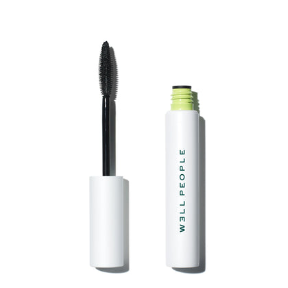 Well People mascara front packaging showing product and brown shade for rich definition