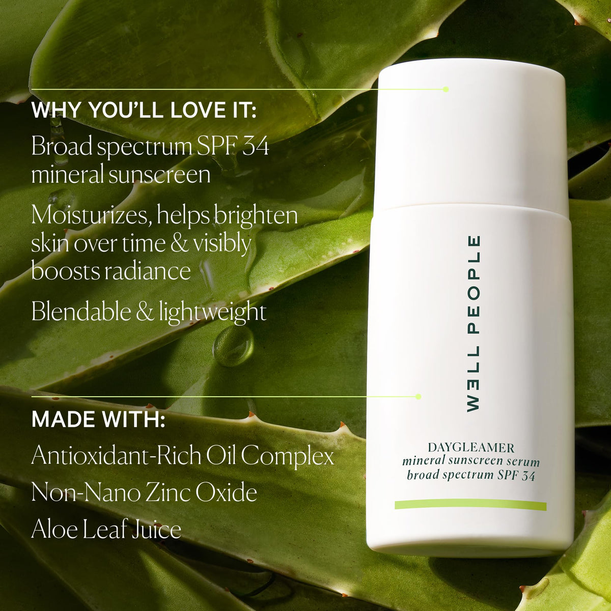 Well People aloe leaf ingredient close-up highlighting soothing hydration