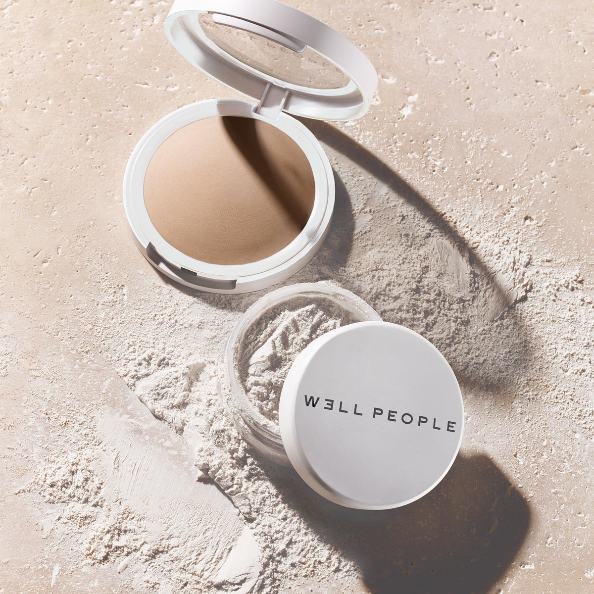 Well People powder with cap for size comparison and secure storage benefit