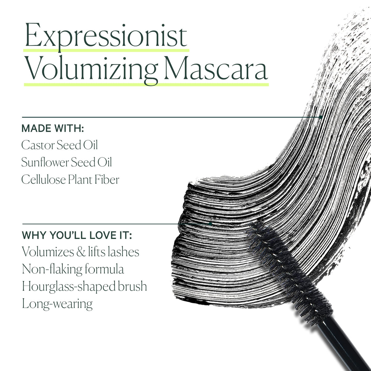 Well People mascara on lashes illustrating fuller, feathery brown finish