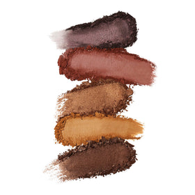 Well People open palette showing five Sepia shades, clear view of matte and shimmer benefits
