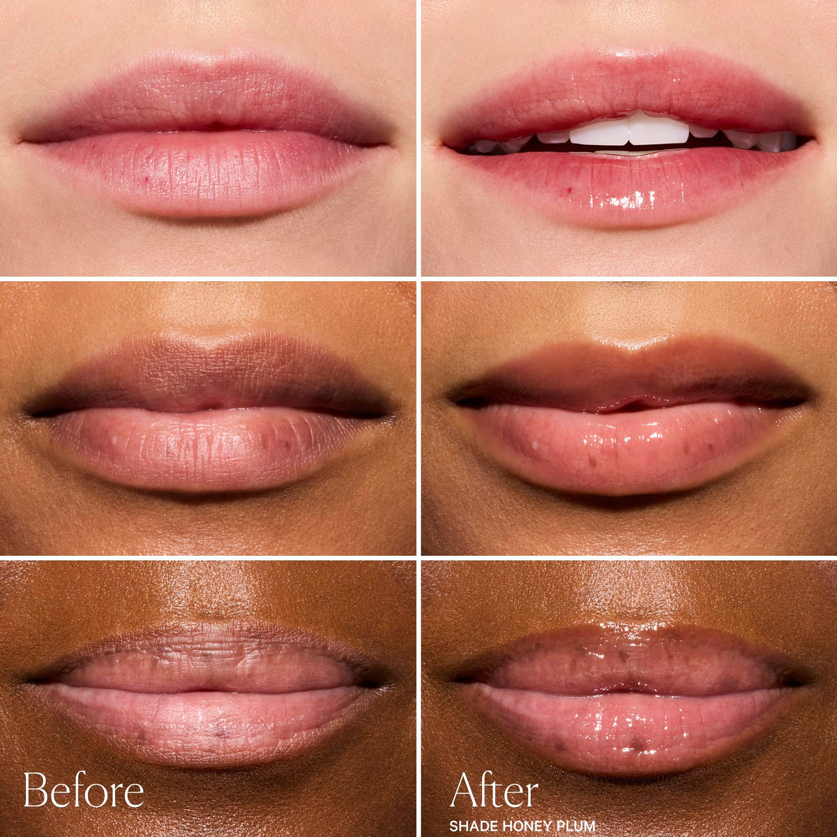 Well People swatch on lips showing sheer Honey Plum color and natural plump
