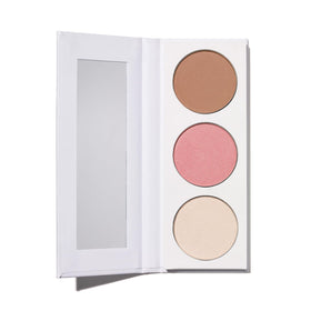Well People palette front packaging showing three shade pans and mirror for versatile use
