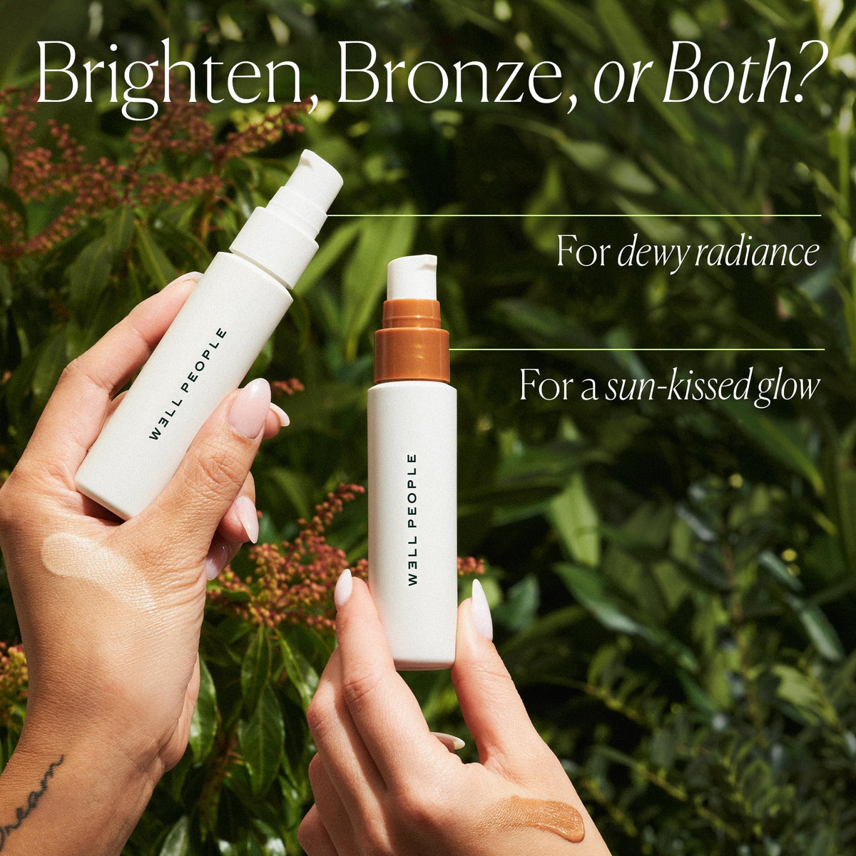 Well People serum blended with foundation in bowl, depicts customizable bronzing and added glow