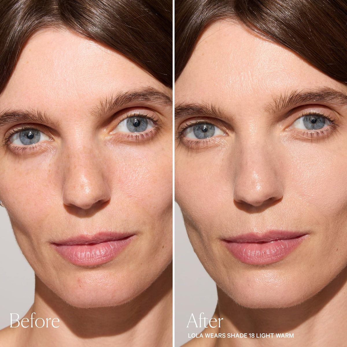 Well People before and after split-face showing evened skin and smooth finish