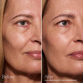 Well People model applying complexion stick to cheek for targeted spot coverage benefit