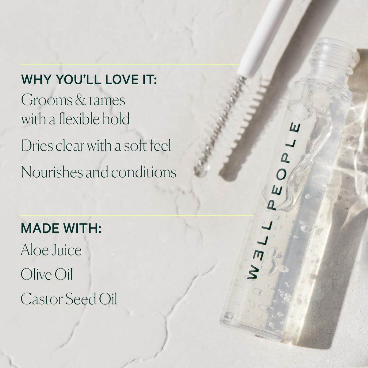 Well People clear gel texture on skin, smooth conditioning without stiffness