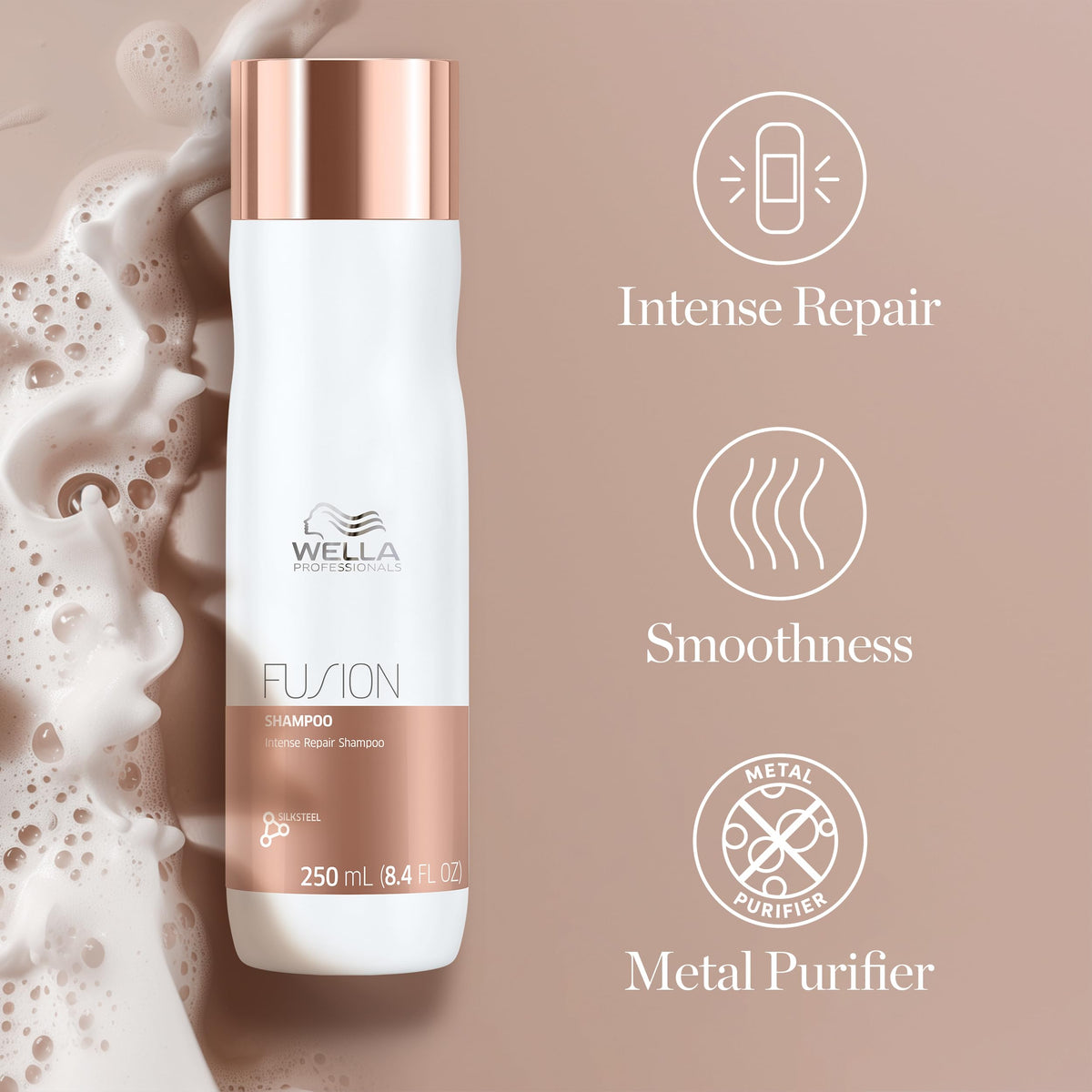 Wella Professionals bottle beside hand for scale showing 8.4 fl oz size