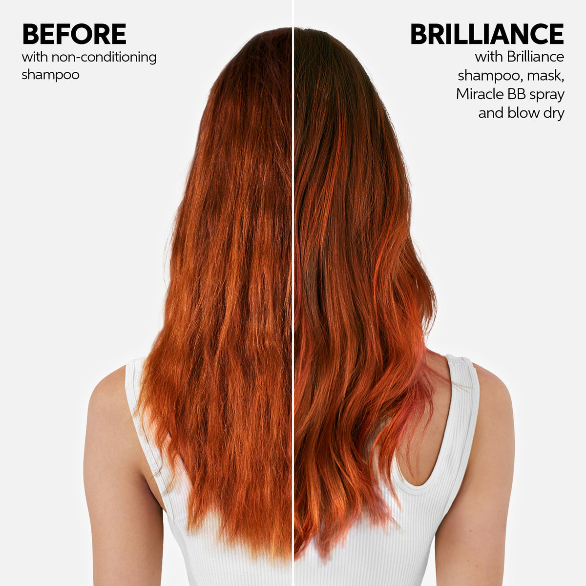 Wella Professionals Invigo Brilliance before and after on coarse hair showing smoother finish
