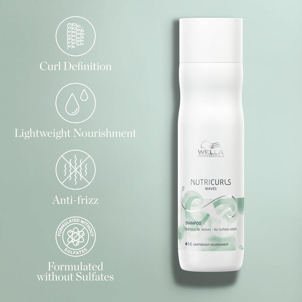Wella Professionals bottle beside wavy hair sample showing definition