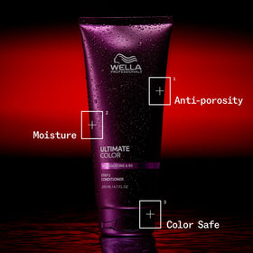 Wella Professionals bottle on bathroom shelf styled in a lifestyle setting for everyday use