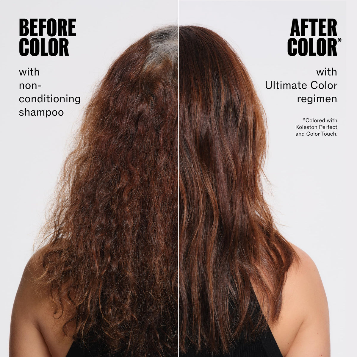 Wella Professionals before and after hair comparison demonstrating brighter color