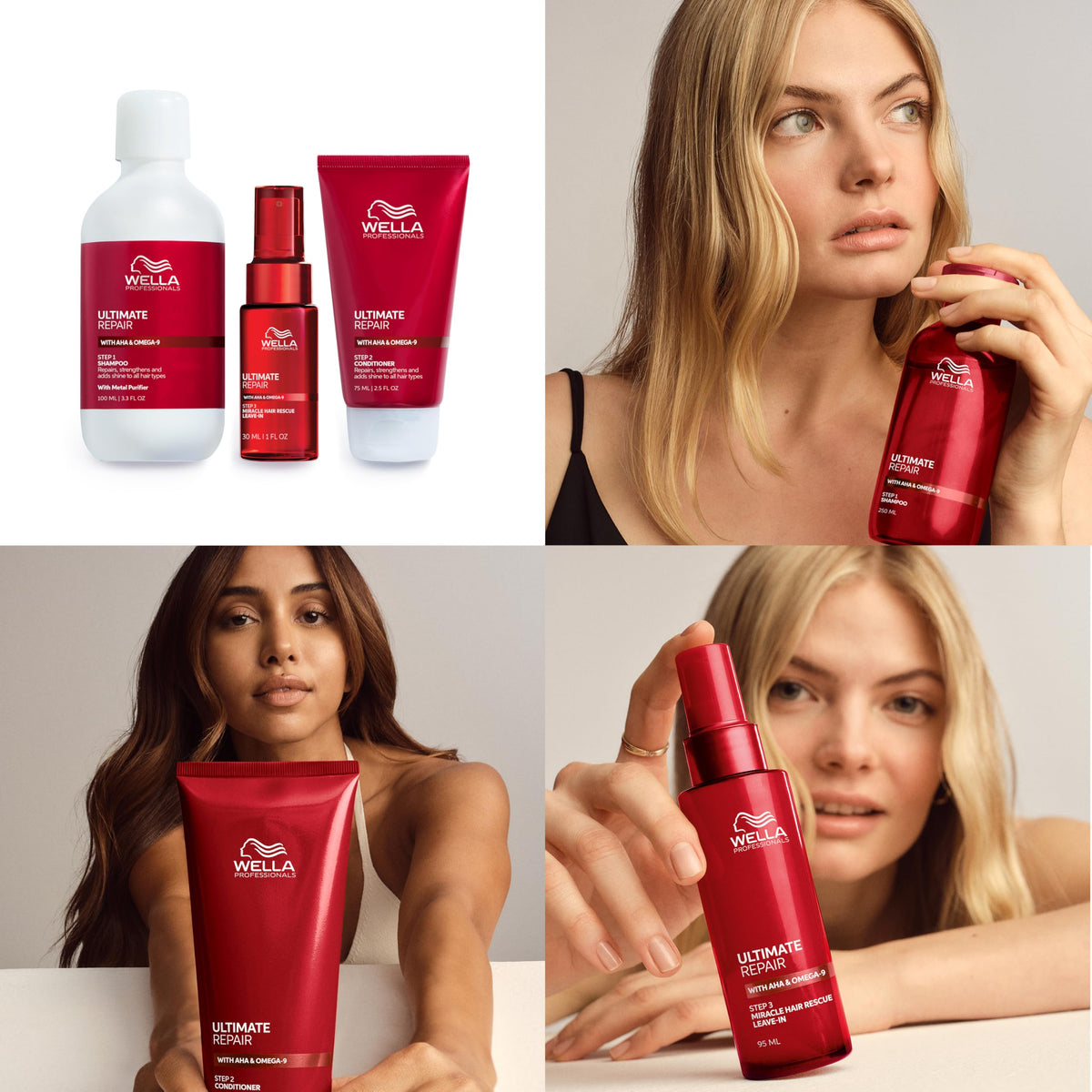 Wella Professionals applying treatment to hair mid-lengths for visible repair